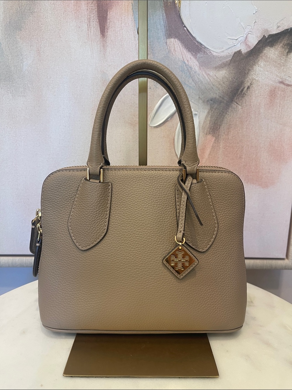 Tory Burch Mini Swing Pebbled Leather Satchel in Natural